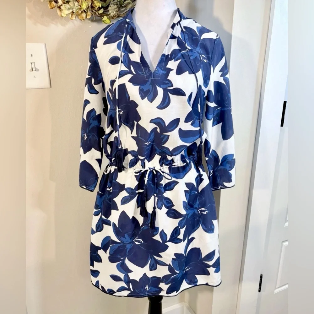 Draper James Sea Pines Cotton Silk Floral Tie Waist Cover Up Pockets XXS💚